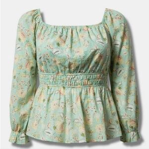Torrid Size 3 Cotton Blouson Floral Smocked Top
